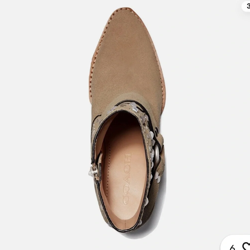 Like New! Coach Pia Studded Suede Ankle Boot in Oat - Size 8